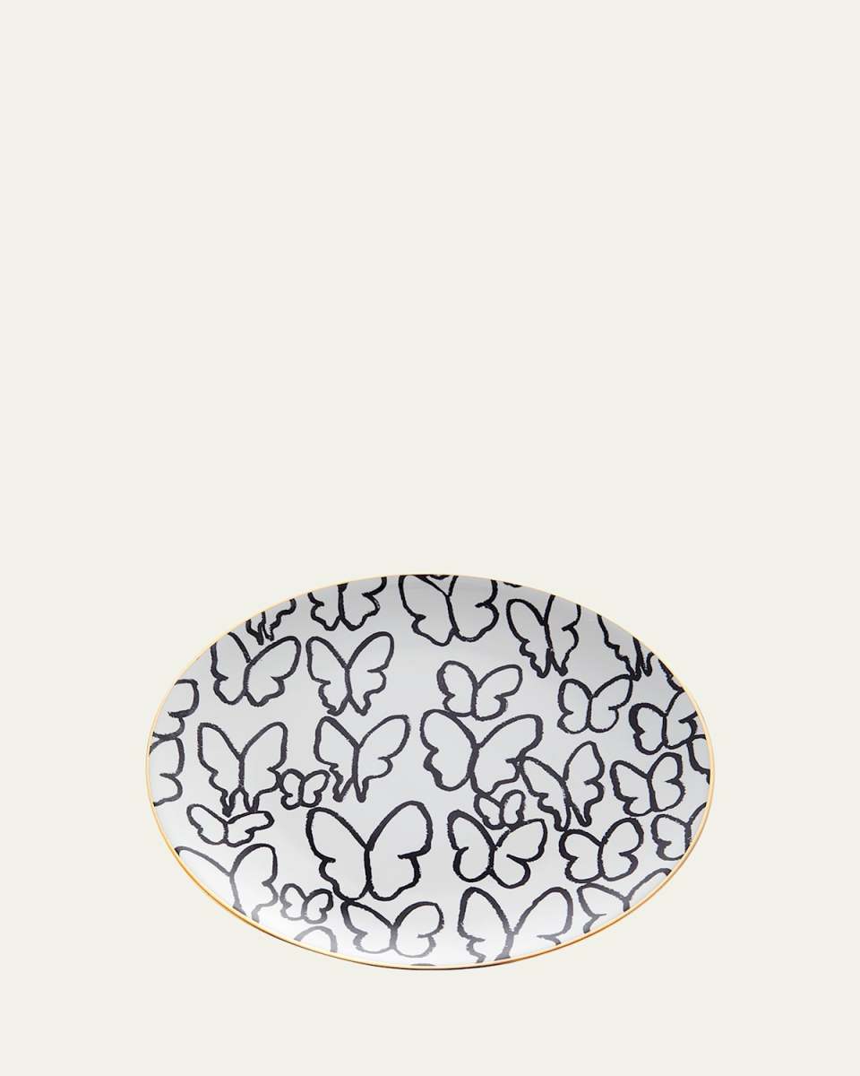 Butterfly Dinner Plate with Gold Rim - White